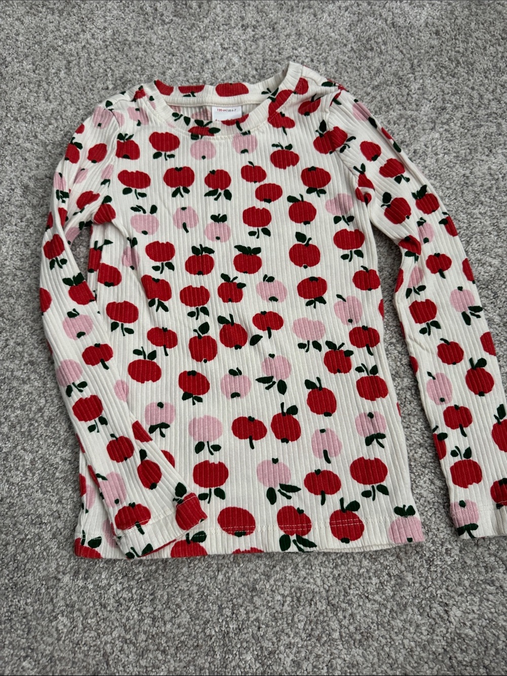 Hanna Andersson Long Sleeve Ribbed Apple Print Top - Red & Pink
